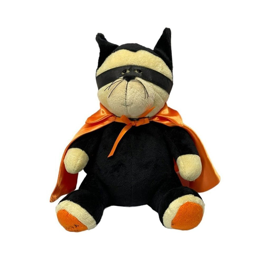 GODIVA Plush Halloween Cat Bear Orange Cape Superhero Mask Stuffed Animal  2008